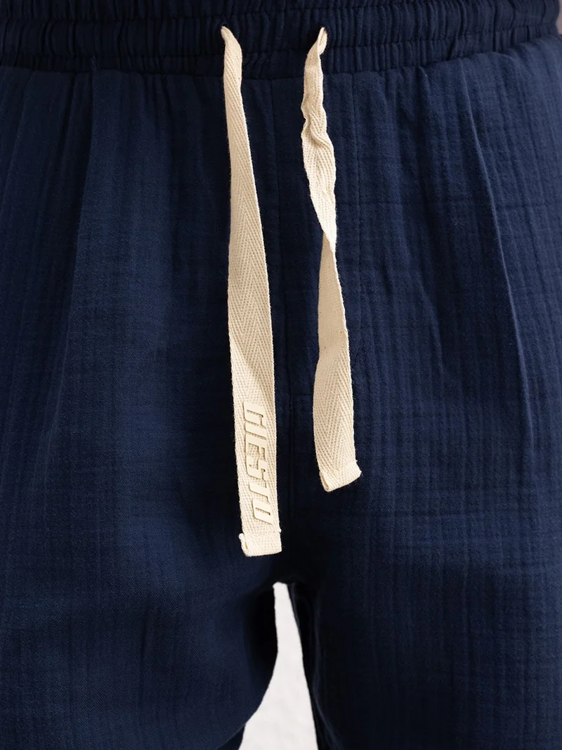 Giesto GIESTO Textured Cotton Relaxed Fit Drawstring Waist Pants